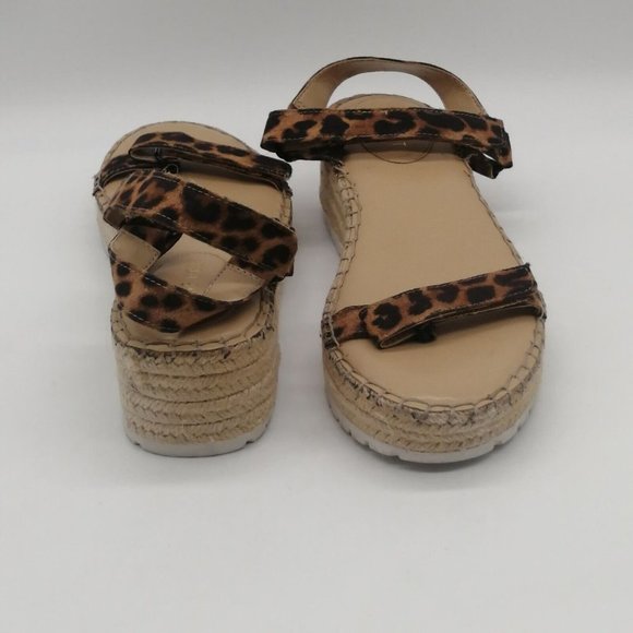 Nine West Womens Sandal Grunner Brown Leopard Print Hook Loop Straps Wedge 9 - Picture 3 of 9